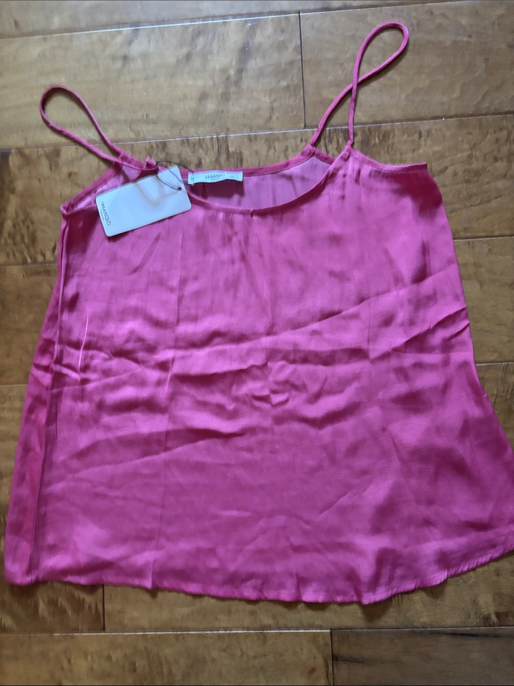 Mango Hot Pink Silk Spaghetti-Strap Cami Sz Small NWT
